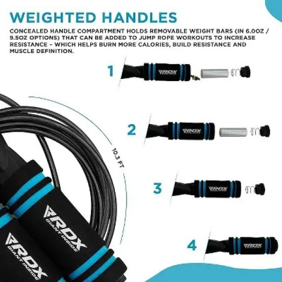 RDX Sports Skipping Rope with Anti-Slip Soft Memory Foam Weighted Handles, 10.3FT Adjustable Tangle-Free PVC Coated Steel Jump Cable image {4}