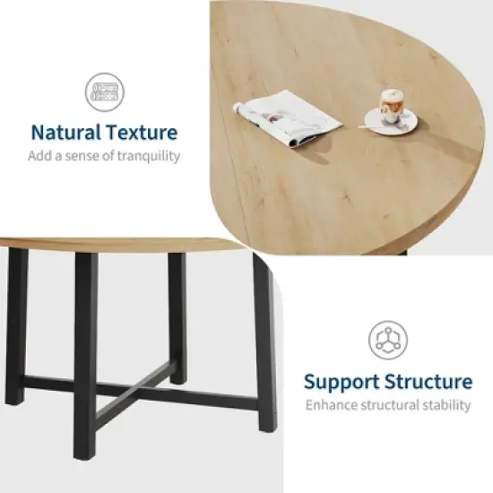 47" Round Dining Table for 4&ndash;6, Burlywood Kitchen & Dining Room Table with Sturdy Metal Frame and Thick Wood Top, Space-Saving Circle Table image {4}