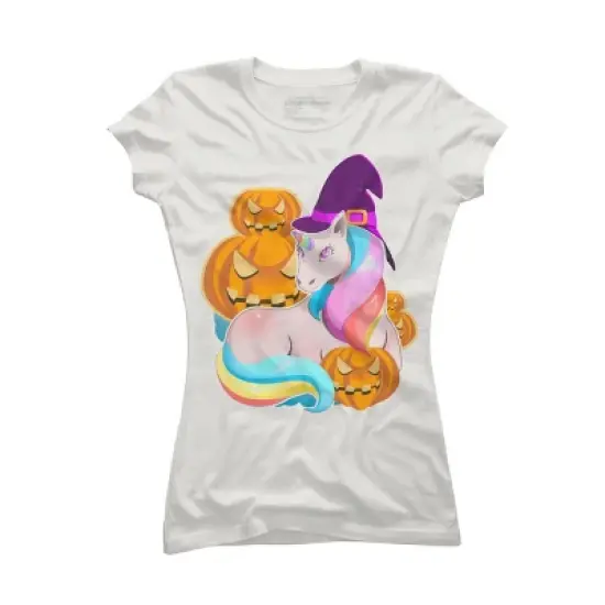 Junior's Design By Humans Cute Unicorn With Jack O Lantern Halloween T Shirt By thebeardstudio T-Shirt image {7}