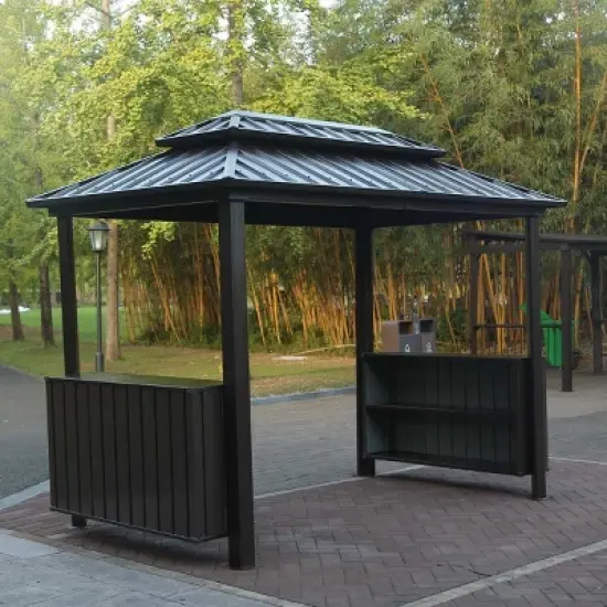 6x10FT Hardtop Grill Gazebo,Double Galvanized Steel Roof BBQ Canopy with Storage Cabinets And Ceiling Hooks-Maison Boucle image {1}