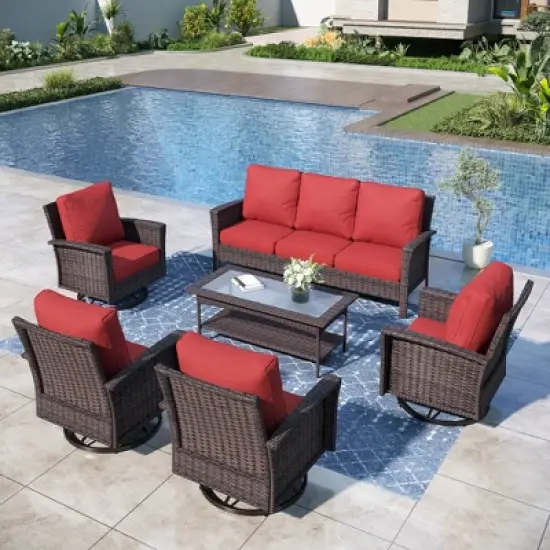 Captiva Designs 6pc Oversized Patio Outdoor Wicker Furniture Conversation Sofa Set with Coffee Table for Garden Yard Porch image {12}
