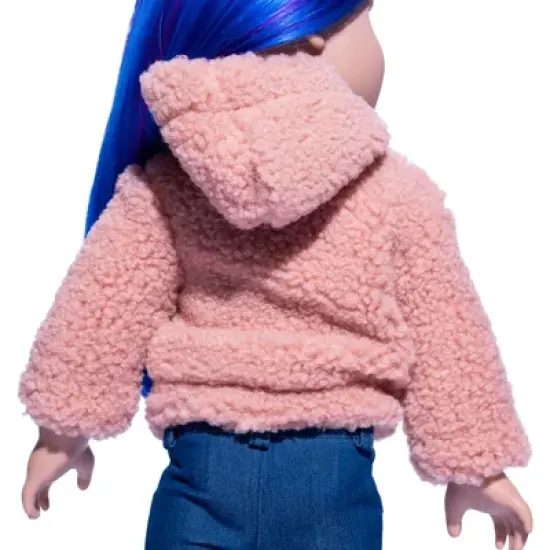 I'M A GIRLY Pink Short Plush Jacket Outfit for 18" Fashion Doll image {3}