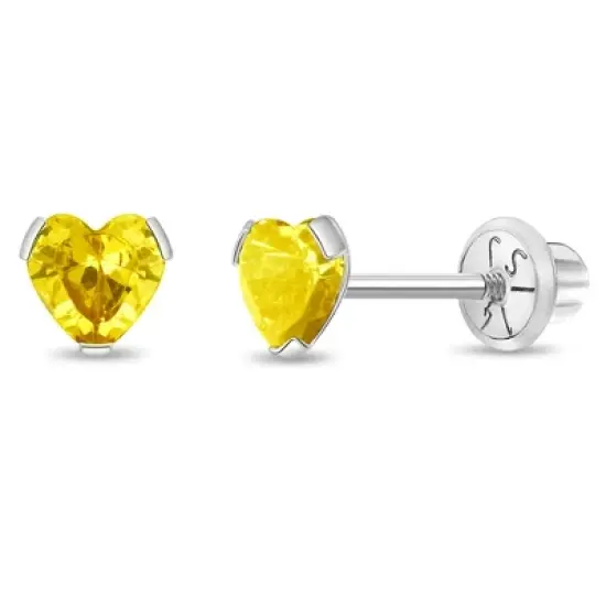 Girls' Tiny CZ Heart Screw Back 14k Gold Earrings - In Season Jewelry image {15}