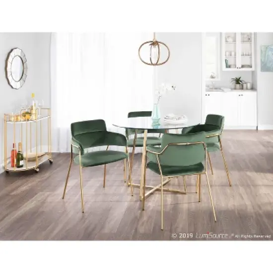 Set of 2 Napoli Contemporary Chairs Gold/Emerald Green Velvet - LumiSource: Chrome-Plated, Metal Legs, Floor Protectors image {8}