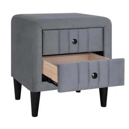 Velvet Upholstered Wooden Nightstand, Bedside Table with 2 Drawers-ModernLuxe image {5}