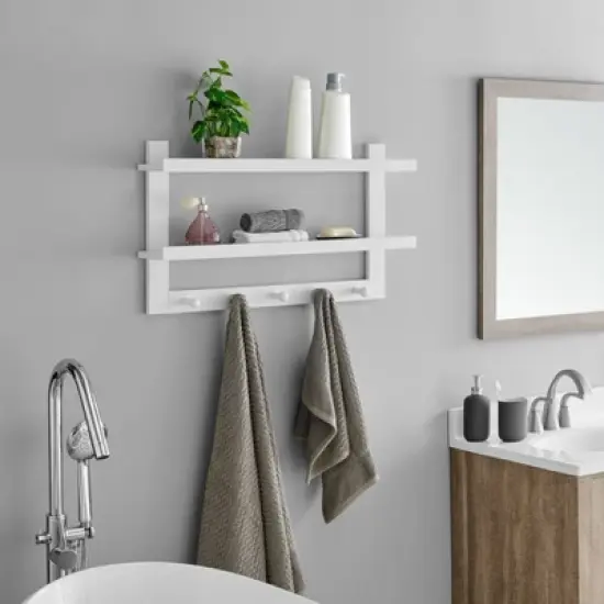 29" x 16" 2 Tier Coat Rack and Wall Shelf White - Danya B. image {3}
