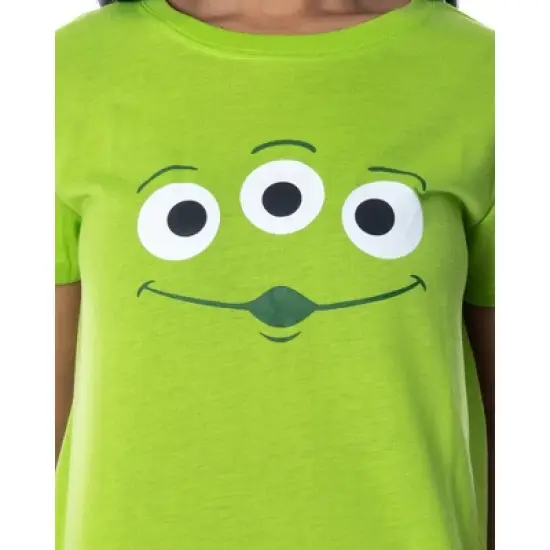 Disney Women's Toy Story Pizza Planet Aliens Shirt and Shorts Pajama Set Lime Green image {2}