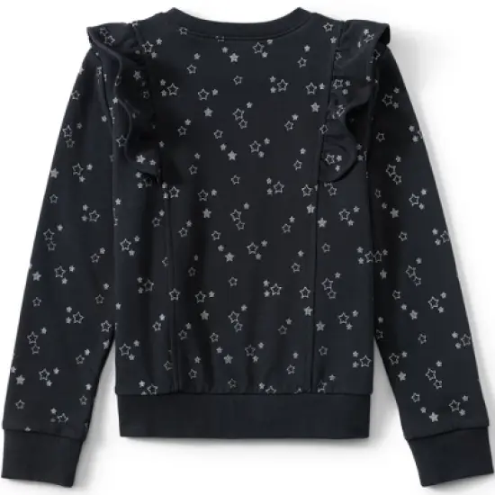 Lands' End Kids Long Sleeve Cozy Ruffle Sweatshirt Top - Large - Black Stars Print image {1}