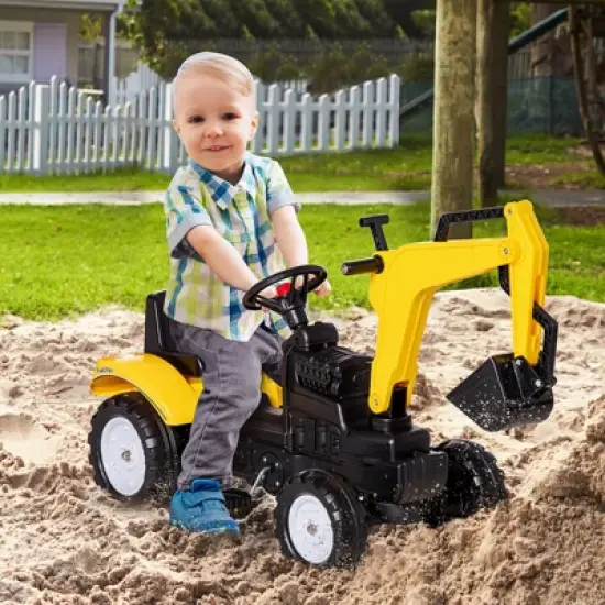 Aosom Children's Ride-On Toy Pedal Digger, Pretend Play Construction Car with Horn for Kids & Toddlers 3+, Yellow image {1}