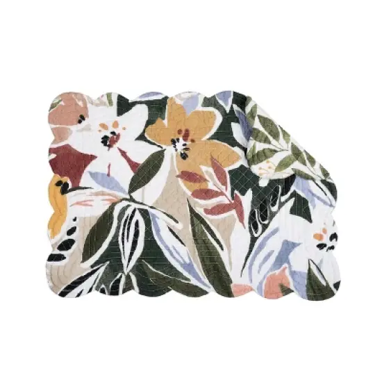 C&F Home Joelle Floral Flowers Palm Leaf Vibrant Scalloped Placemats Set of 6, 13" x 19" image {1}