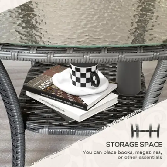 MOEPISY Rattan Coffee Table with Storage Shelf image {4}