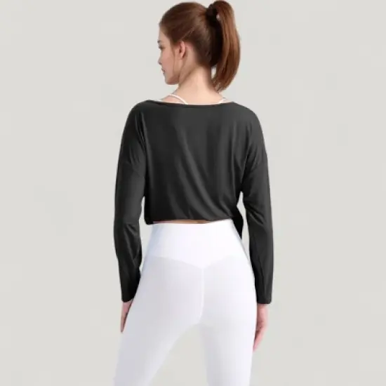 Anna-Kaci Active Women's Long Sleeve Pullover Top with Cutout Scoop Neck and Side Slit Hem image {3}