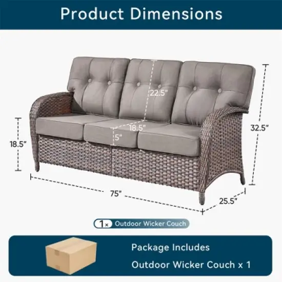 Gymojoy Outdoor Patio Couch PE Wicker 3-Seat Rattan Sofa image {13}
