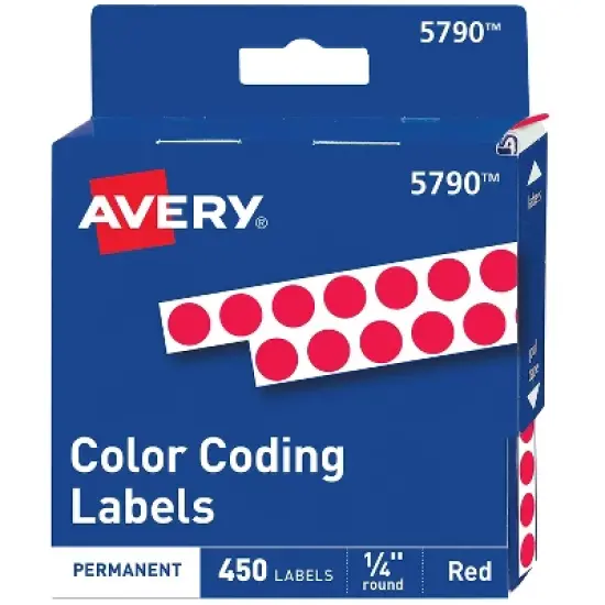 Avery Permanent Self-Adhesive Round Color-Coding Labels 1/4" dia Red 450/Pack 05790 image {6}