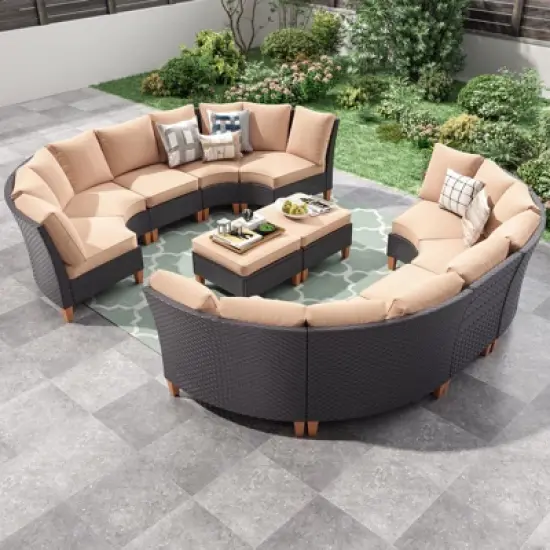 DSVIMOY 8-Piece Patio Sofa Set with Ergonomic Backrest, Outdoor Furniture with Two Single Sofa, Beige, 30"*23.8"*30.7" image {5}