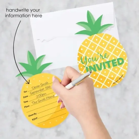 Big Dot of Happiness Tropical Pineapple - Shaped Fill-in Invitations - Summer Party Invitation Cards with Envelopes - Set of 12 image {1}