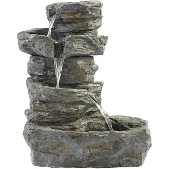 John Timberland Zen Outdoor Floor Water Fountain with Light LED 22" High 4 Tiered Cascading Rock for Yard Garden Patio Deck Home image {2}