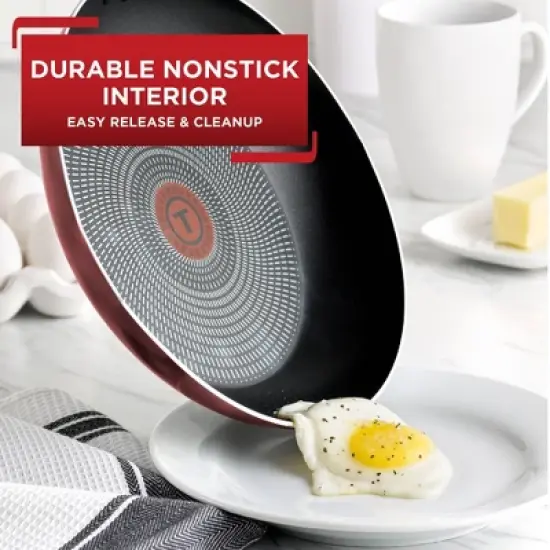 T-fal 18pc Initiatives Nonstick Cookware Set Red: Tempered Glass Lids, Stay-Cool Handles, Dishwasher & Oven Safe image {1}