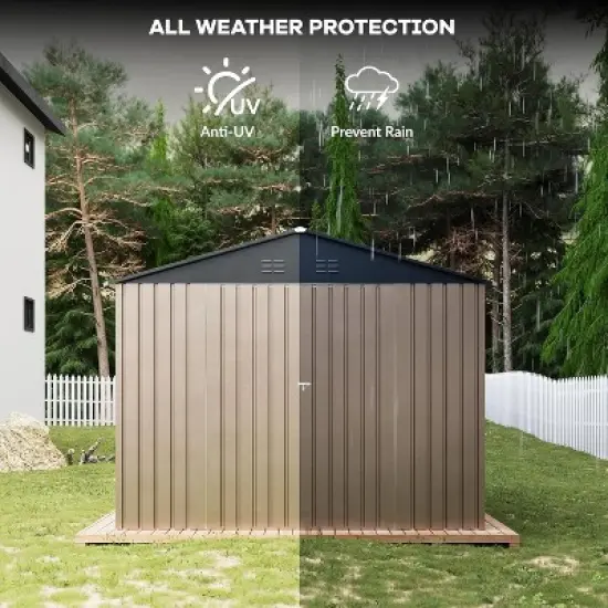 Acekool 8x10 FT Outdoor Metal Storage Shed, Lockable Double Doors, Vent, Sloped Roof, for Garden Patio Lawn image {1}