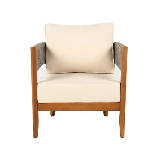 Christopher Knight Home Monroe Patio Modern Acacia Wood Club Chair with Cushions image {3}