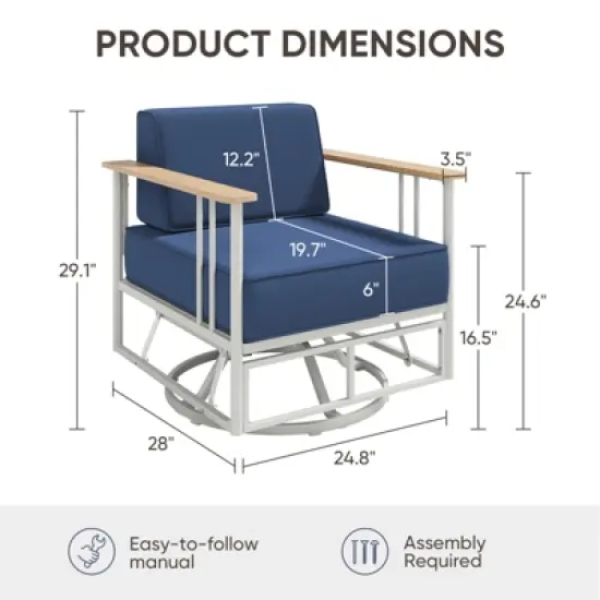 Belord Swivel Outdoor Chairs Set of 4 with 6" Thick Seat Cushion, Metal Outdoor Swivel Glider Chairs with Faux-Wood Armrest and Comfort Foam Cushion image {8}