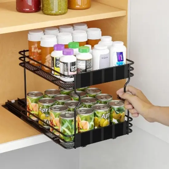 Pull Out Spice Rack Organizer(no jars included) for Cabinet,with Labels,8.5" W x10.75 D x8.5 H, 1 Drawer 2-Tier image {5}