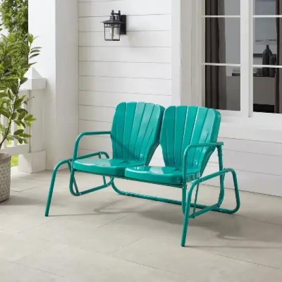 Ridgeland Outdoor Metal Loveseat Glider - Turquoise - Crosley image {1}
