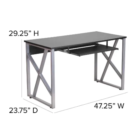 Emma and Oliver Black Pull-Out Keyboard Computer Desk with Cross-Brace Frame image {4}