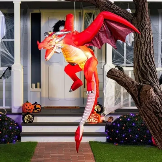 Joyfy 5 FT Halloween Inflatable Outdoor Decorations, Hanging Flying Dragon with Built-in LED for Halloween Yard Lawn Patio Outdoor Indoor Decoration image {4}