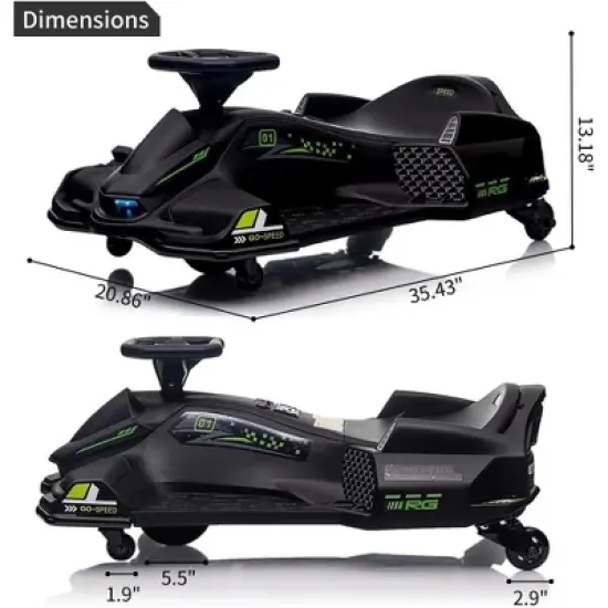 12V Ride-On Drift Car for Kids, Electric Drifting Go-Kart with High/Low Variable Speed, 5 Wheels, Built-In Music, Low-Power Alarm, Ages 8+ image {4}