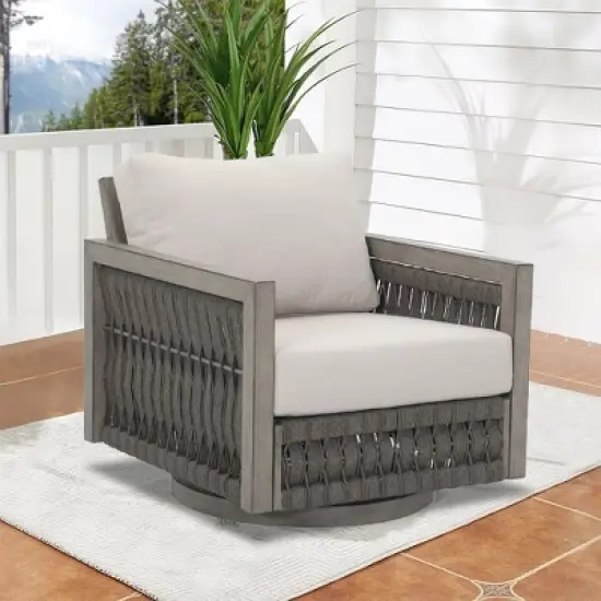 COWLOWN Outdoor Swivel Wicker Chairs Set, Patio Rattan Seating with Cushions, 360 Rotation, Weather-Resistant Design for Porch, Deck, Garden image {1}