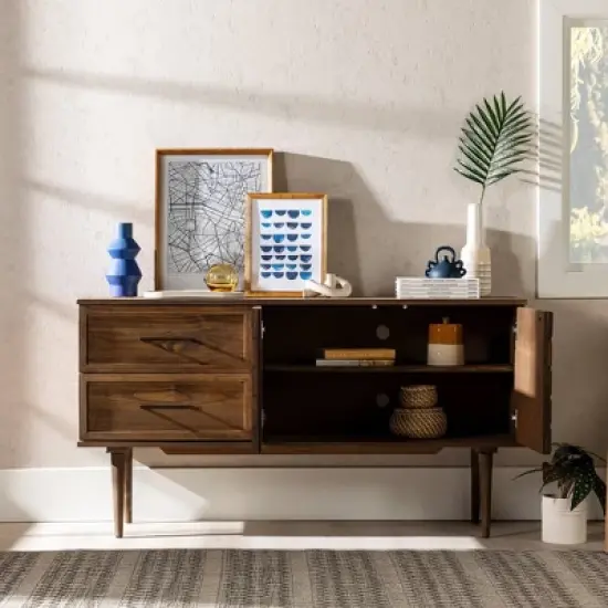 58" Modern Boho Solid Pine Wood Closed Storage Sideboard Brown - Saracina Home image {17}
