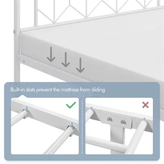 Yaheetech Queen Size Vintage Metal Bed Frame with Headboard, White image {4}