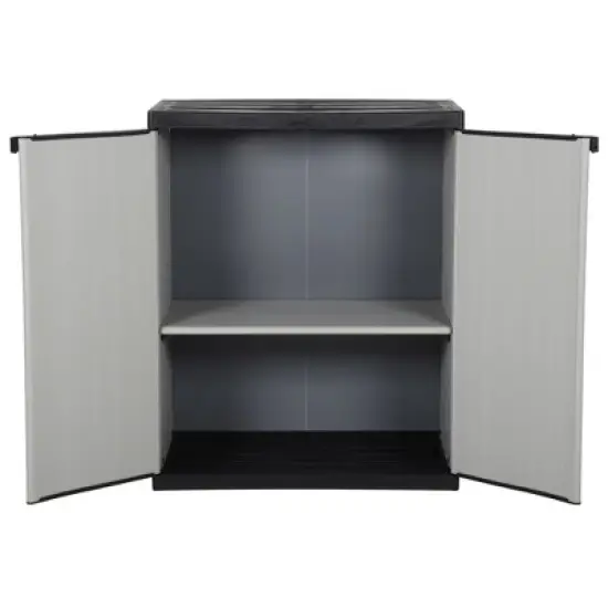 vidaXL Garden Storage Cabinet with Shelf in Gray and Black - PVC and PP Cabinet - Compact and Secure Outdoor Cabinet image {2}
