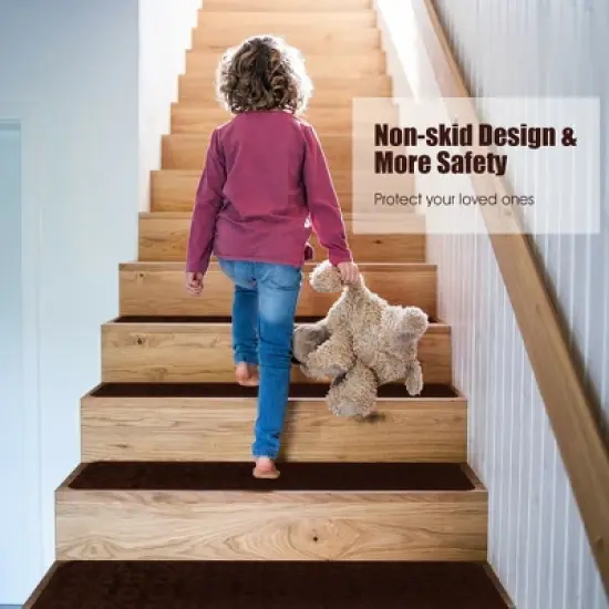 Costway 15PCS Non-Slip Carpet Stair Treads 30'' x 8'' Mats Indoor for Wooden Steps image {3}