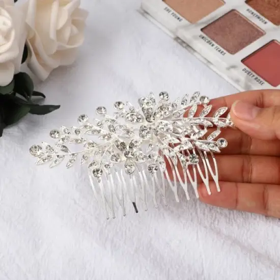 Unique Bargains Women's Rhinestone Hair Bride Wedding Comb 1 Pc Silver Tone 4.33"x2.36" image {4}