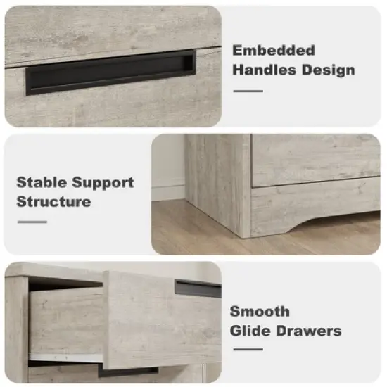 5 Drawer Dresser for Bedroom, Dresser Chest of Drawers with Embedded Handles Design, Wooden Dresser Organizer for Living Room, Nursery, Hallway image {4}