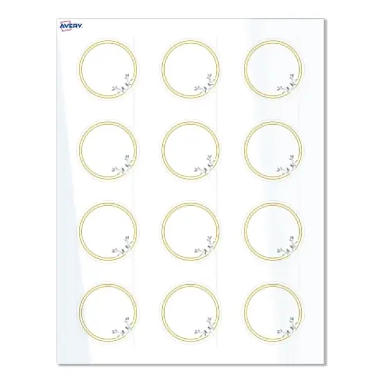 Avery Labels, 2" Diameter, Glossy White, Double Gold Border w/ Florals, 120ct image {8}