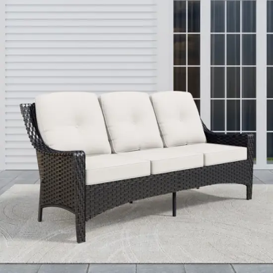 YARDSIGHT Outdoor Patio Furniture,3-Seat Wicker Sofa with Waterproof Cover & Anti-Slip Cushions image {6}