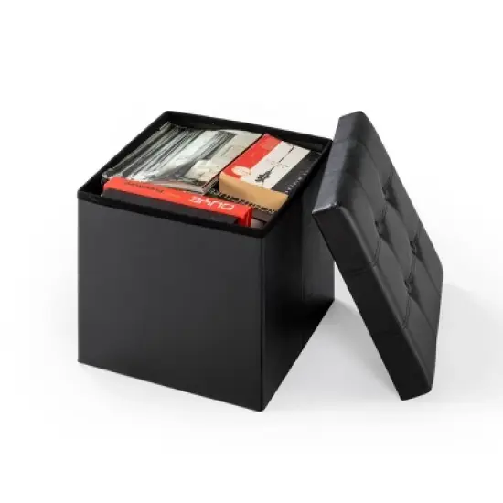 15" Buttoned Folding Storage Ottoman - Mellow image {2}