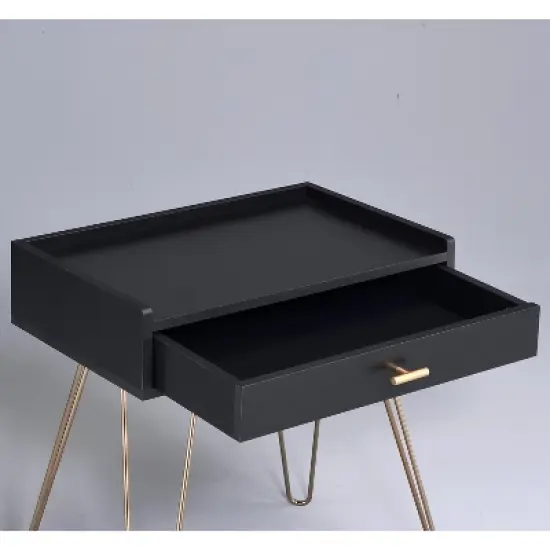 Hailey Black and Gold Wood Storage End Table image {2}