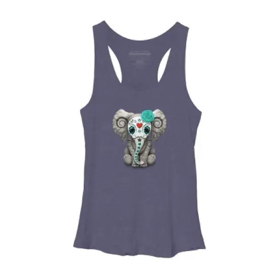 Women's Design By Humans Blue Day of the Dead Sugar Skull Baby Elephant By jeffbartels Racerback Tank Top image {5}