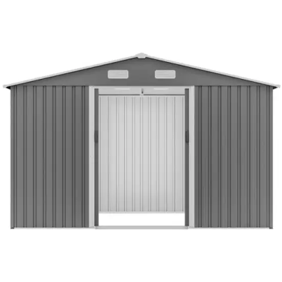 10X8 FT Outdoor Storage Shed, Metal Foundation & Lockable Doors, Tool Shed for Garden, Patio, Backyard, Lawn, Grey image {9}