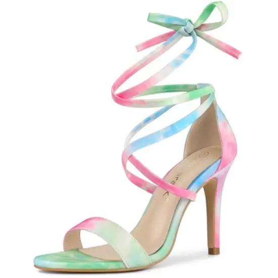 Allegra K Women's Tie Dye Lace Up Stiletto Heel Sandals image {9}
