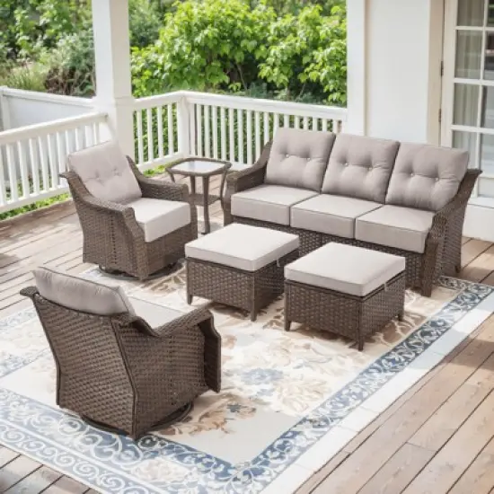 Gymojoy Outdoor Sofa Swivel Chair Ottoman with Coffee Table Patio Funiture Set image {15}