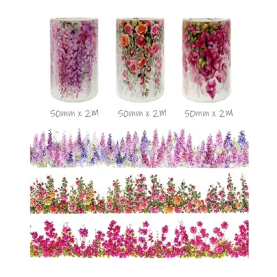 Wrapables Aesthetic Floral Vines PET Washi Tapes for Scrapbooking, Stationery, Journaling, Diary, Card Making (Set of 3) image {1}