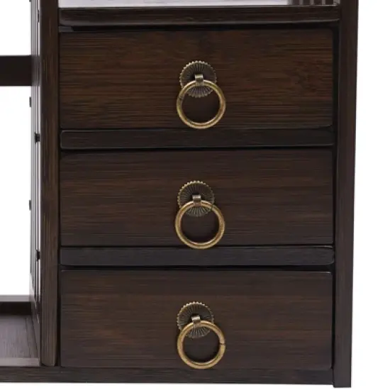 YIYIBYUS Desktop Bookshelf with 3 Drawer, Bamboo Tabletop Storage Container for Office, Home image {4}