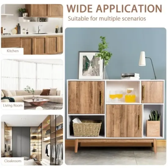 Costway Sideboard Storage Cabinet w/Storage Compartments Buffet TV Stand Coffee image {6}