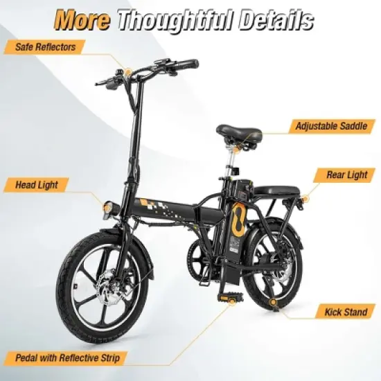 Costway 16" Folding E-Bike Portable Electric Bicycle with Peak 650 W Brushless Motor image {7}
