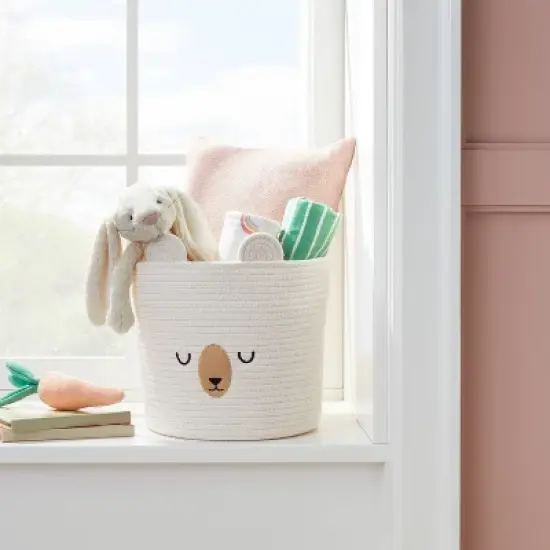 Medium Coiled Rope Round Basket Sleepy Bear - Cream - Cloud Island&trade; image {1}